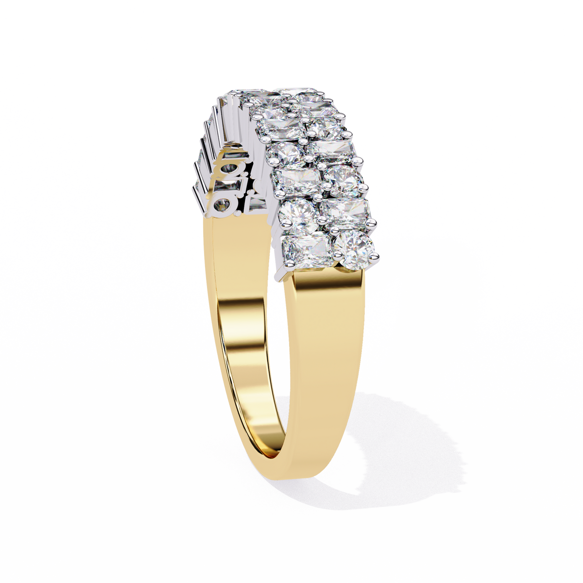 Yellow Gold Radiant and Round Diamond Double Row Half Eternity Ring