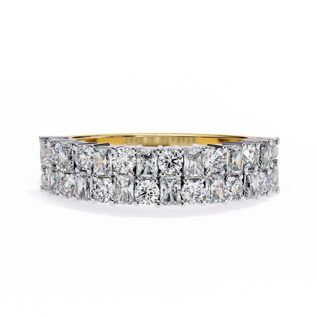 Yellow Gold Radiant and Round Diamond Double Row Half Eternity Ring