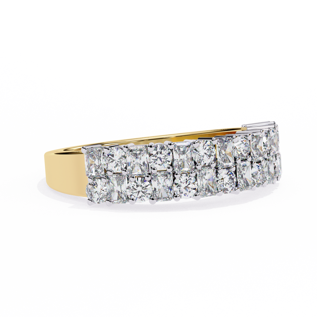 Yellow Gold Radiant and Round Diamond Double Row Half Eternity Ring
