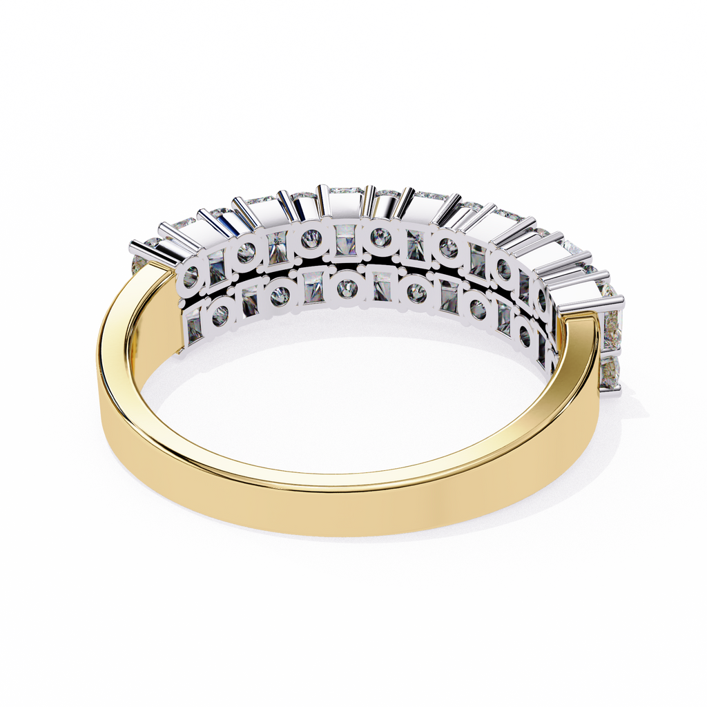 Yellow Gold Radiant and Round Diamond Double Row Half Eternity Ring