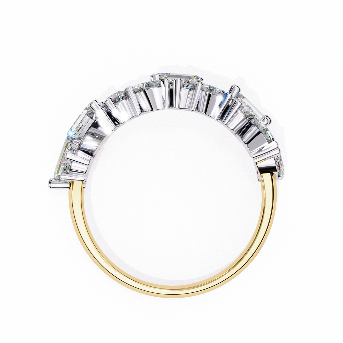 Yellow Gold Mixed Cut Diamond Scattered Cluster Half Eternity Ring
