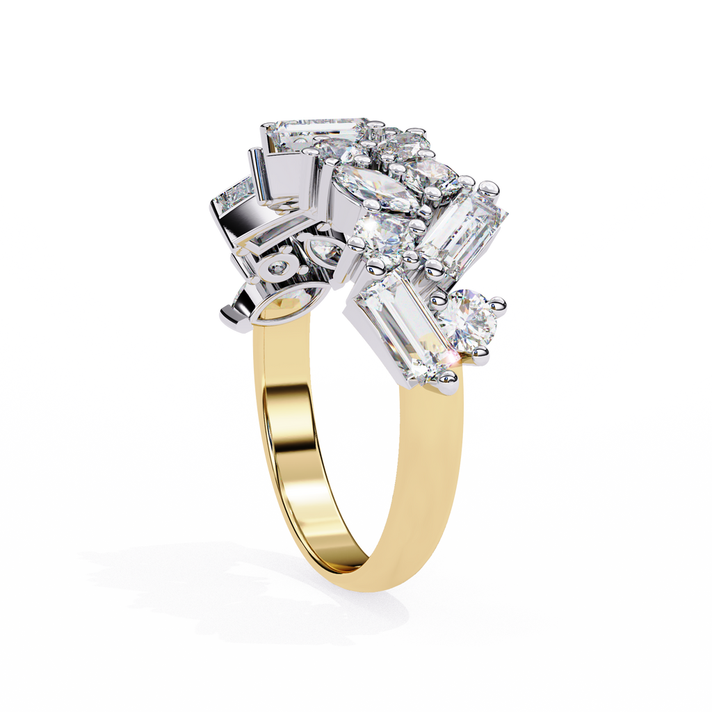 Yellow Gold Mixed Cut Diamond Scattered Cluster Half Eternity Ring