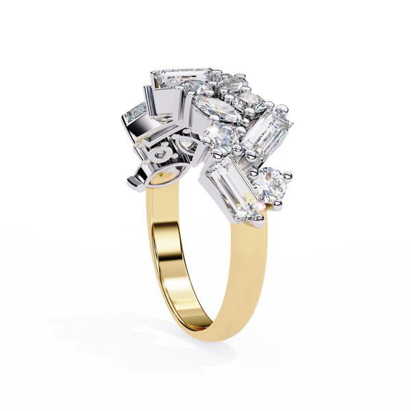 Yellow Gold Mixed Cut Diamond Scattered Cluster Half Eternity Ring