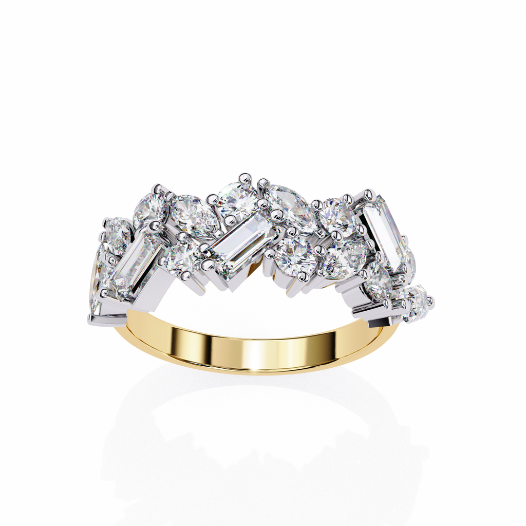 Yellow Gold Mixed Cut Diamond Scattered Cluster Half Eternity Ring