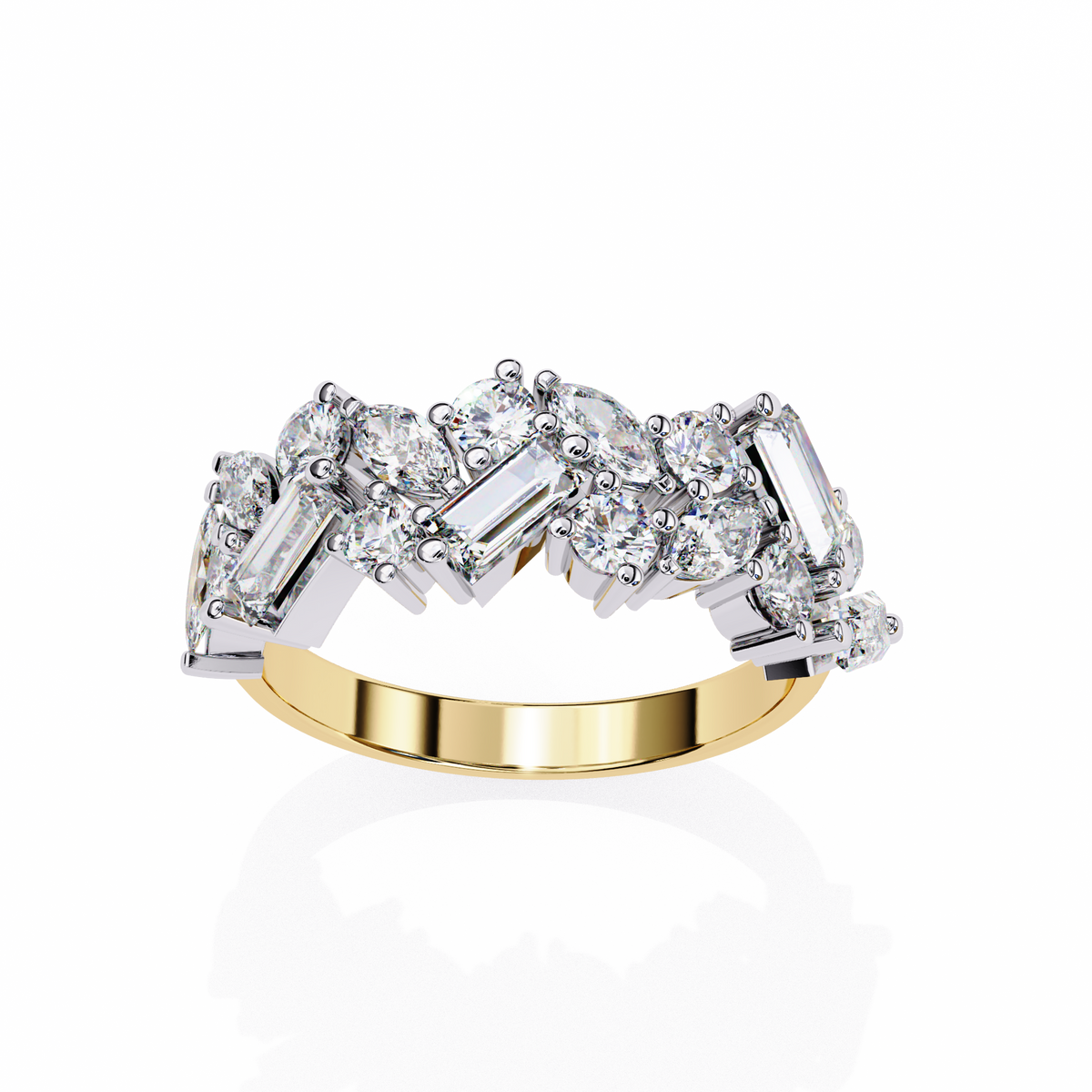 Yellow Gold Mixed Cut Diamond Scattered Cluster Half Eternity Ring