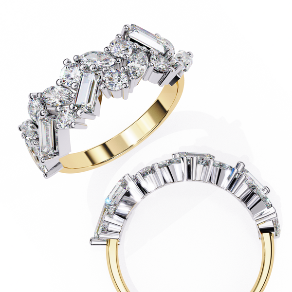 Yellow Gold Mixed Cut Diamond Scattered Cluster Half Eternity Ring