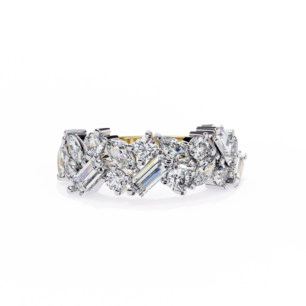 Yellow Gold Mixed Cut Diamond Scattered Cluster Half Eternity Ring