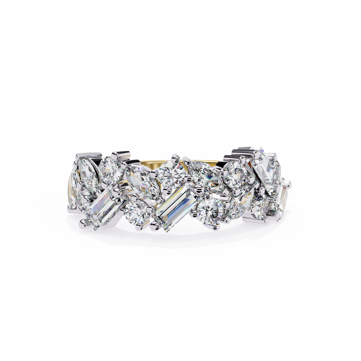 Yellow Gold Mixed Cut Diamond Scattered Cluster Half Eternity Ring