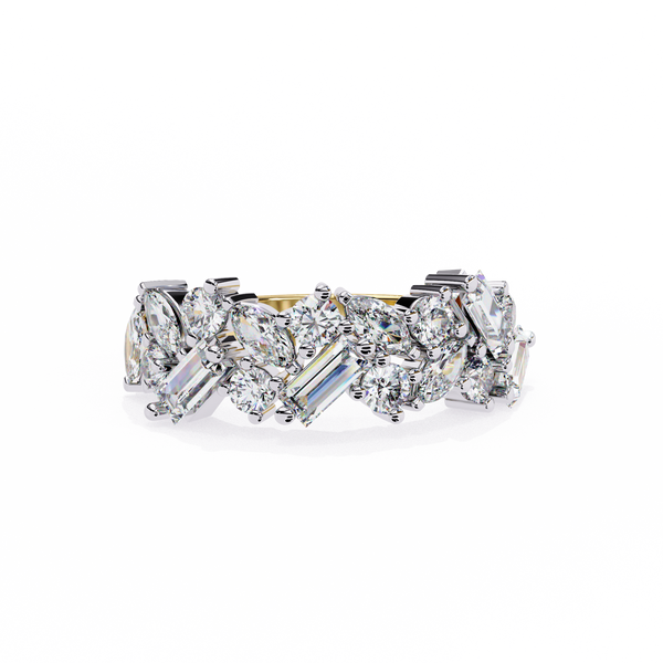 Yellow Gold Mixed Cut Diamond Scattered Cluster Half Eternity Ring