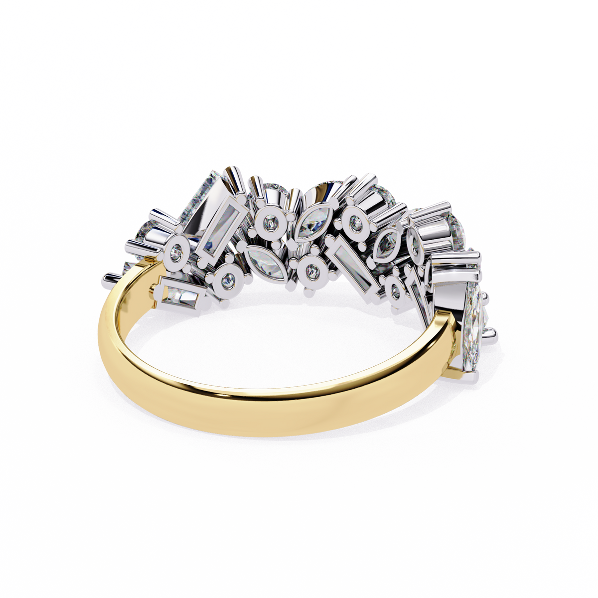 Yellow Gold Mixed Cut Diamond Scattered Cluster Half Eternity Ring