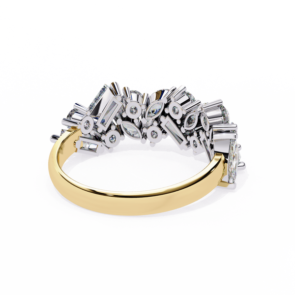 Yellow Gold Mixed Cut Diamond Scattered Cluster Half Eternity Ring