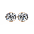 Rose Gold Half-Bezel Round Diamond Stud Earrings