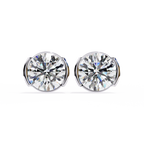 White Gold Half-Bezel Round Diamond Stud Earrings