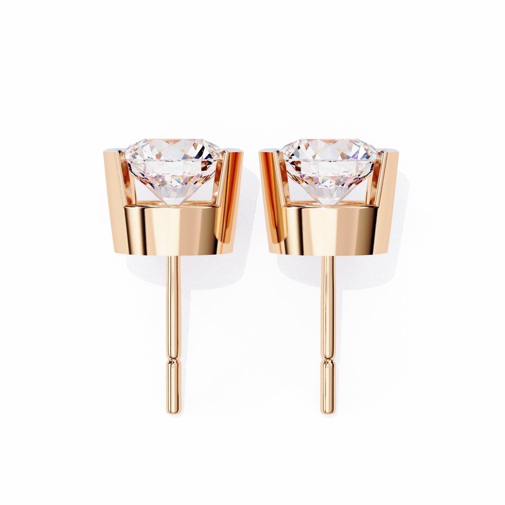 Rose Gold Half-Bezel Round Diamond Stud Earrings