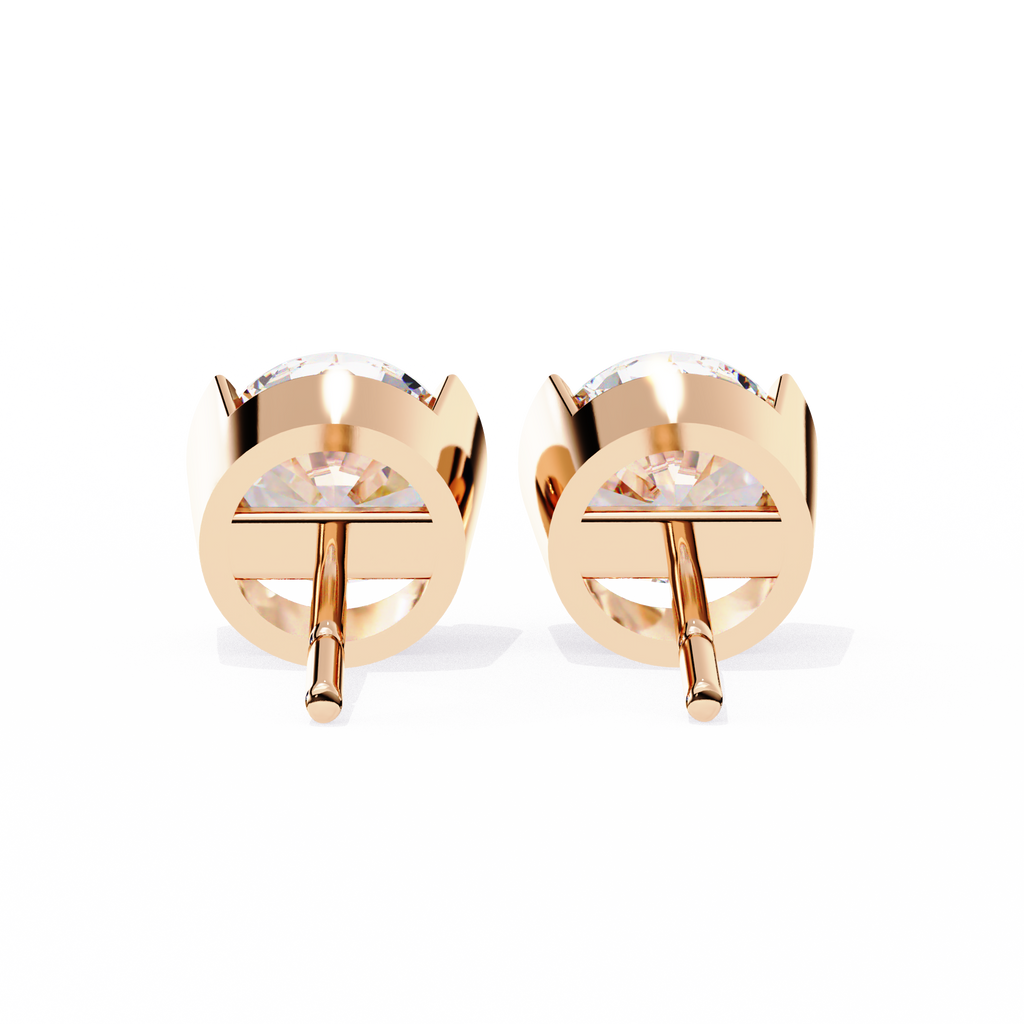 Rose Gold Half-Bezel Round Diamond Stud Earrings