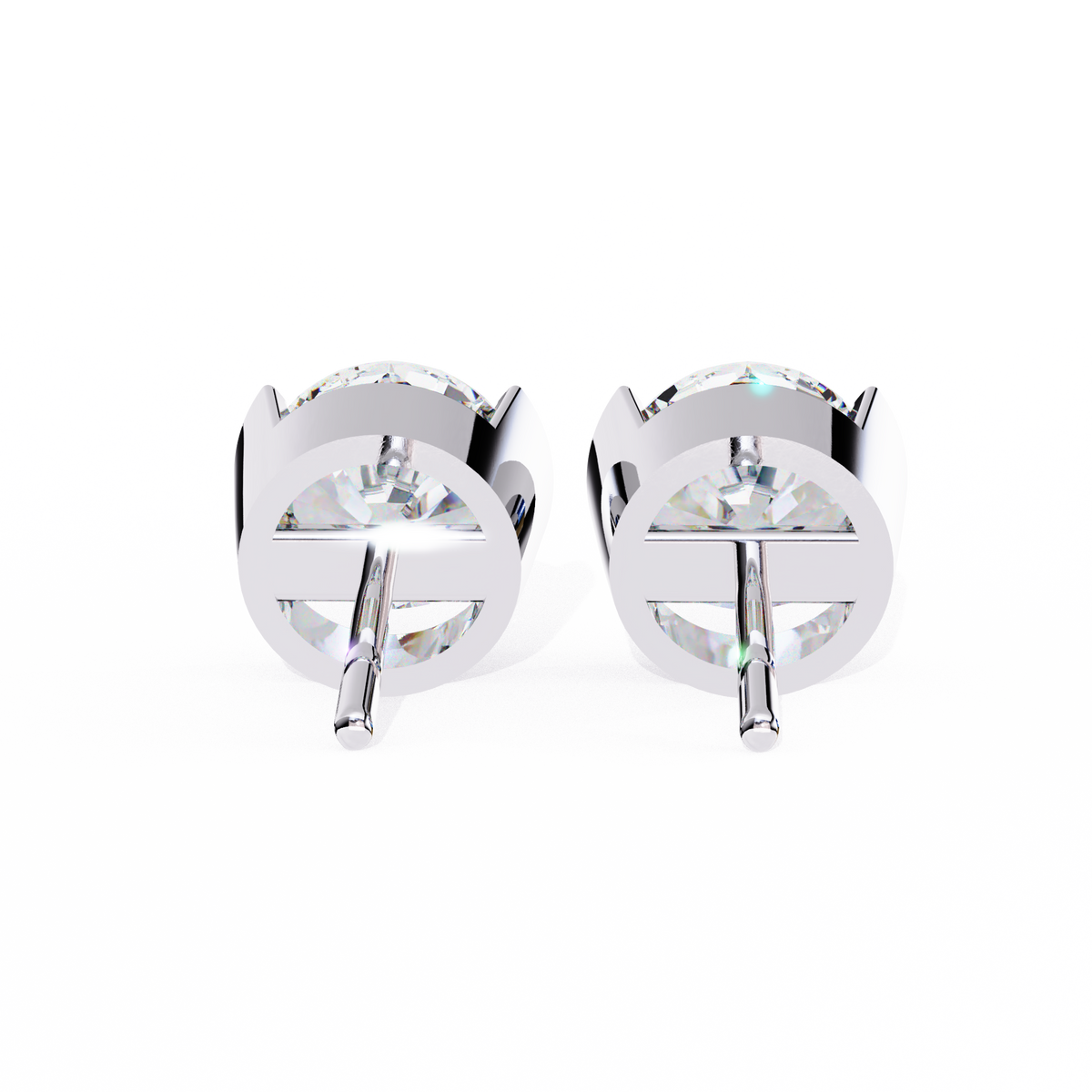 White Gold Half-Bezel Round Diamond Stud Earrings