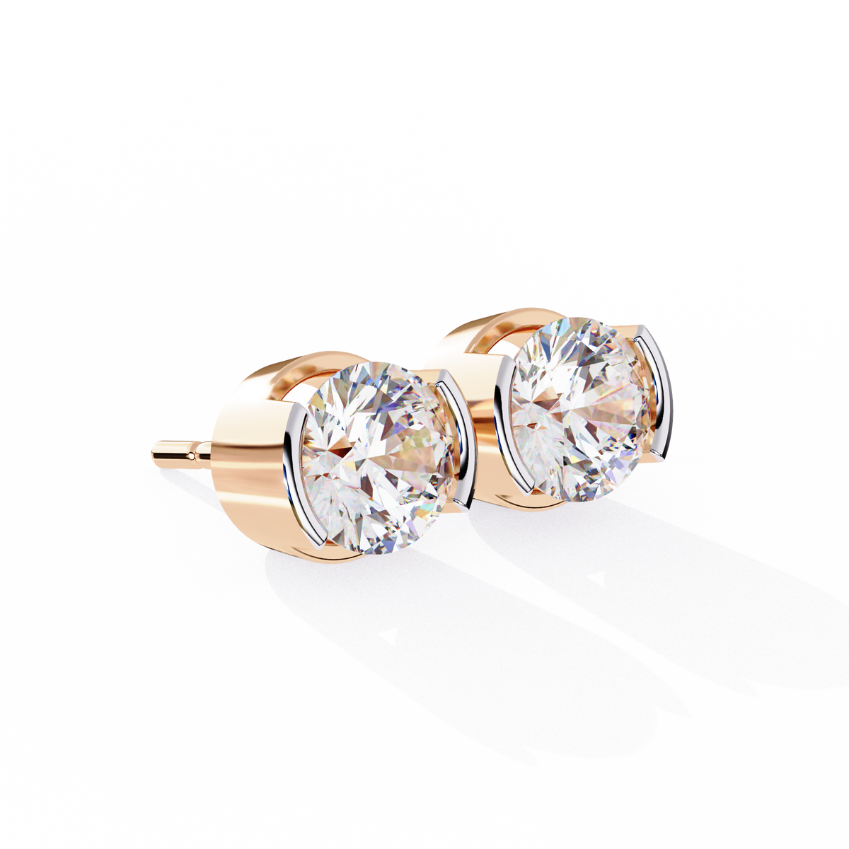Two-Tone Natural Diamond Stud Earrings