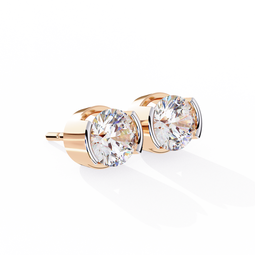 Rose Gold Half-Bezel Round Diamond Stud Earrings