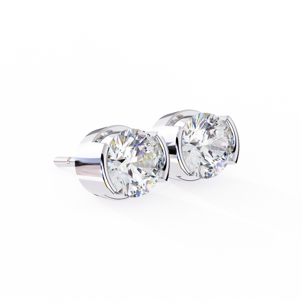 White Gold Half-Bezel Round Diamond Stud Earrings