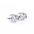White Gold Half-Bezel Round Diamond Stud Earrings