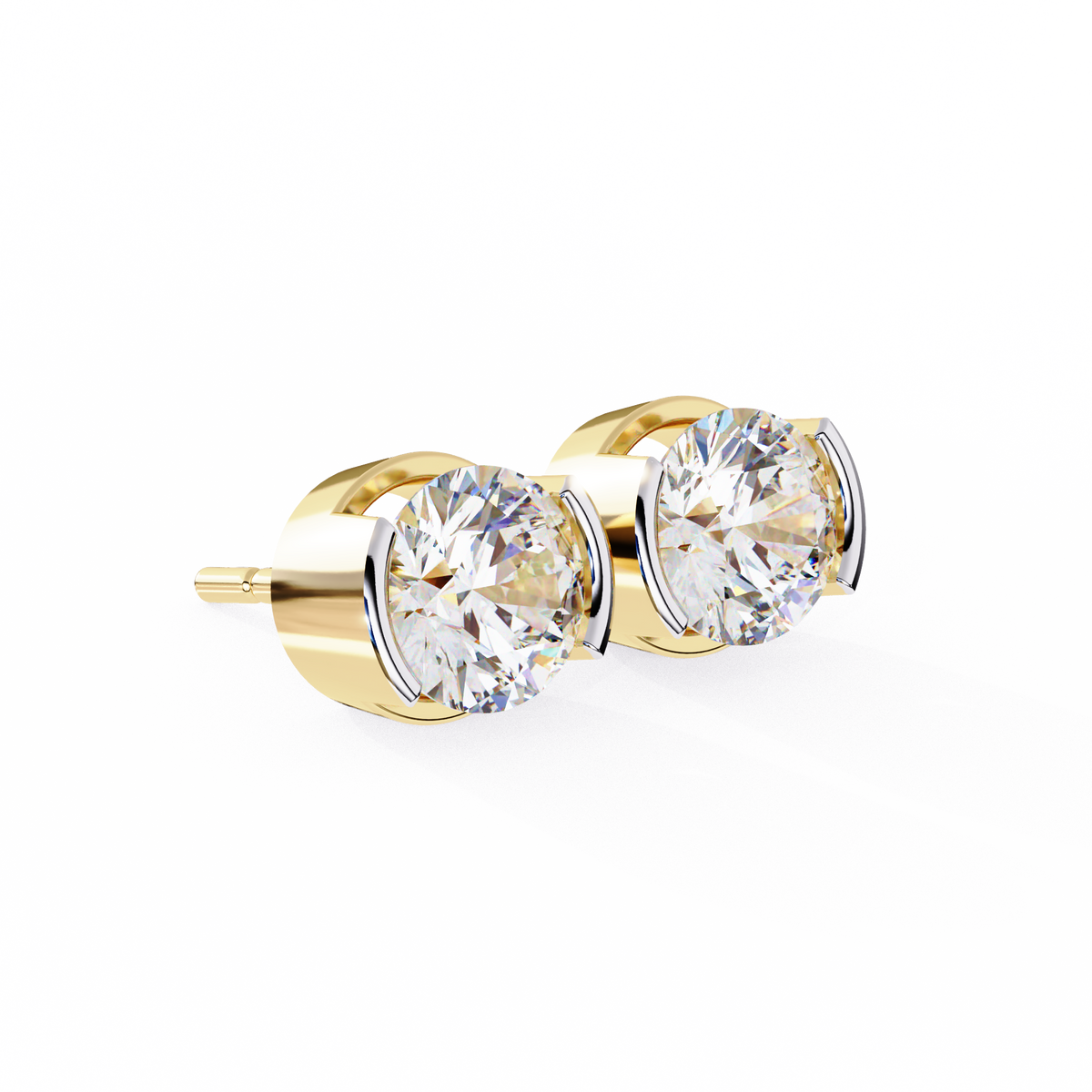 Two-Tone Natural Diamond Stud Earrings