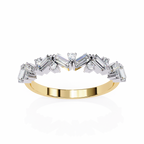 Yellow Gold Baguette Diamond Chevron Crown Half Band Ring