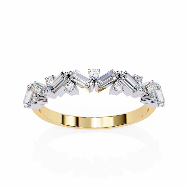 Yellow Gold Baguette Diamond Chevron Crown Half Band Ring
