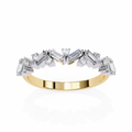 Yellow Gold Baguette Diamond Chevron Crown Half Band Ring