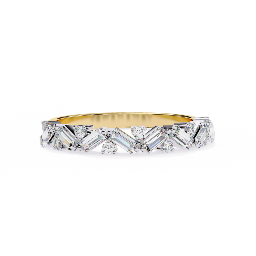 Yellow Gold Baguette Diamond Chevron Crown Half Band Ring