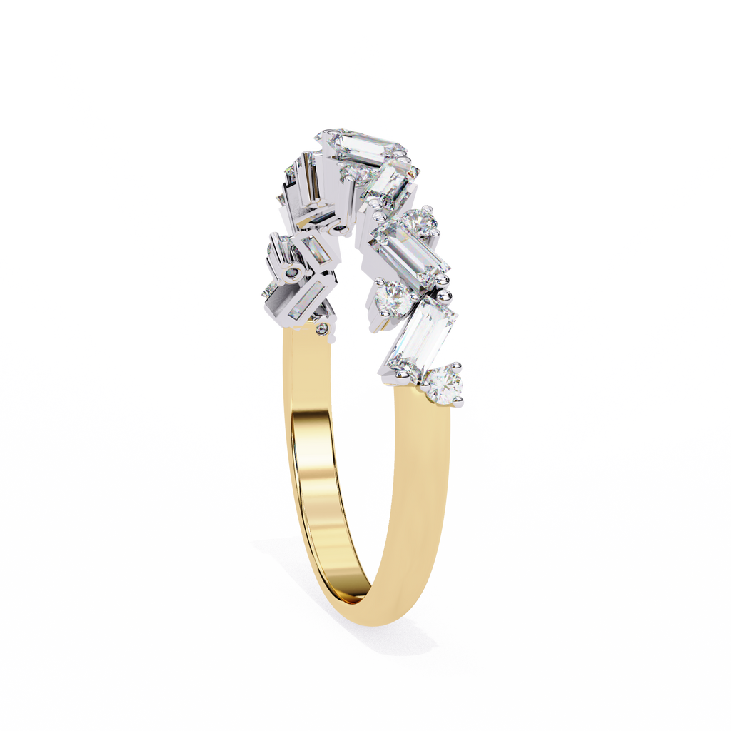 Yellow Gold Baguette Diamond Chevron Crown Half Band Ring