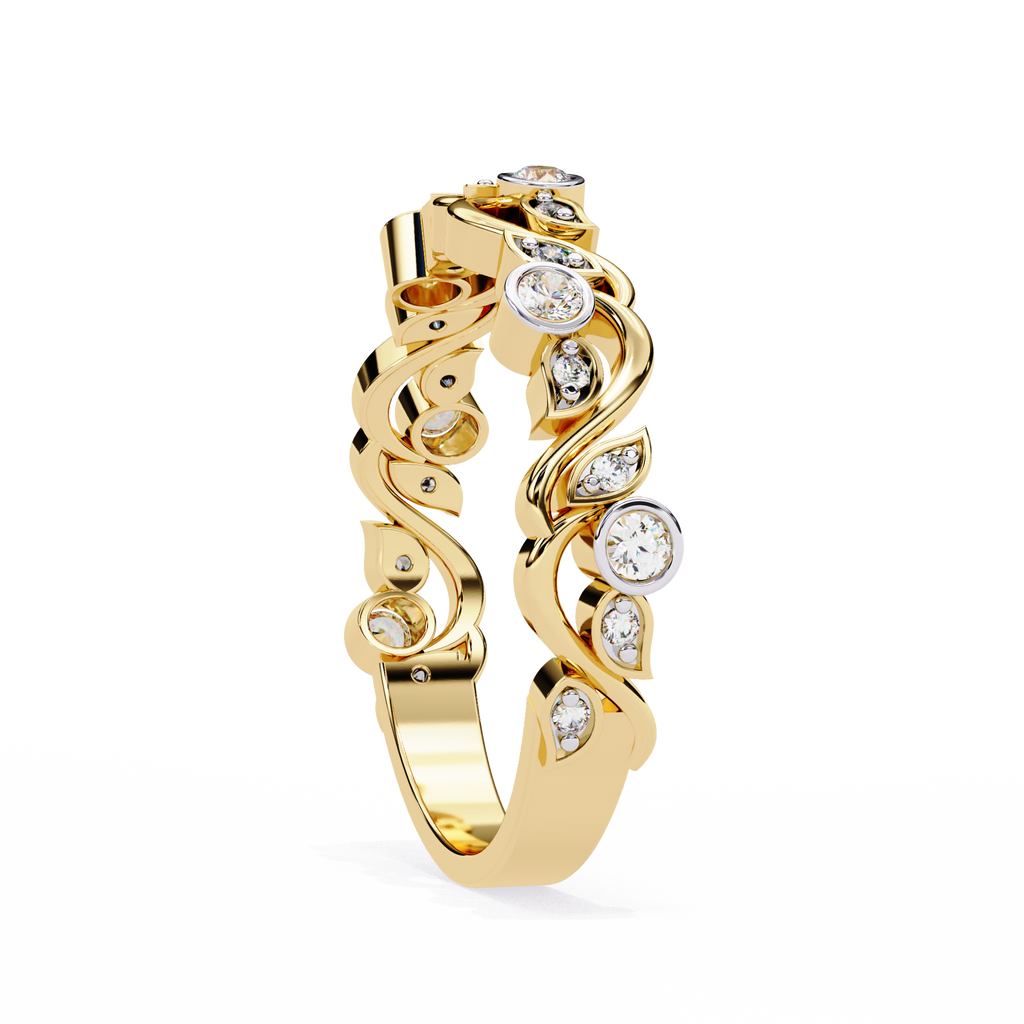 Yellow Gold Round Diamond Twisted Vine and Petal Half Eternity Ring