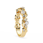Yellow Gold Round Diamond Twisted Vine and Petal Half Eternity Ring