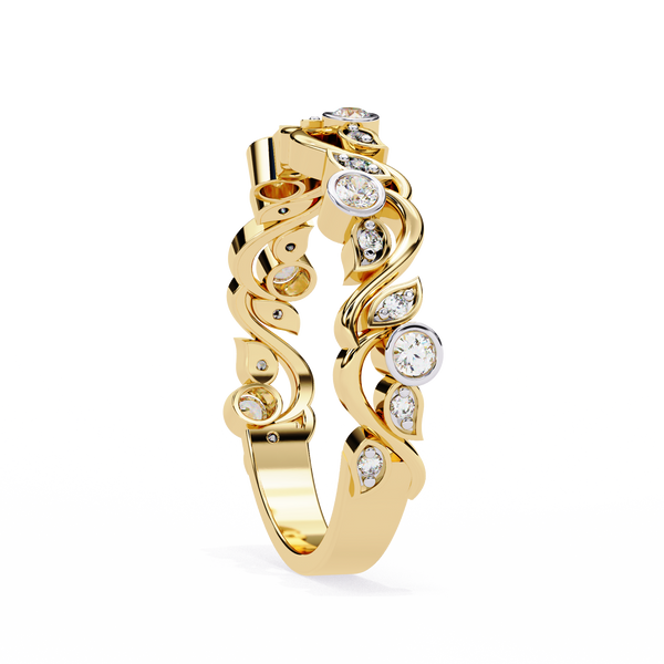 Yellow Gold Round Diamond Twisted Vine and Petal Half Eternity Ring