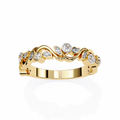 Yellow Gold Round Diamond Twisted Vine and Petal Half Eternity Ring