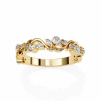 Yellow Gold Round Diamond Twisted Vine and Petal Half Eternity Ring