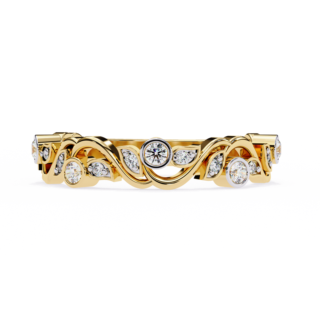 Yellow Gold Round Diamond Twisted Vine and Petal Half Eternity Ring