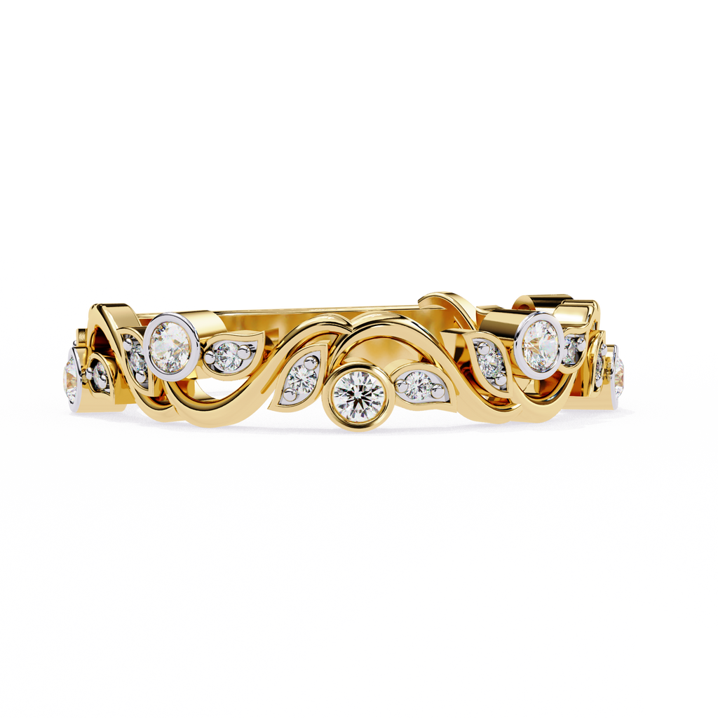 Yellow Gold Round Diamond Twisted Vine and Petal Half Eternity Ring