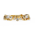 Yellow Gold Round Diamond Twisted Vine and Petal Half Eternity Ring