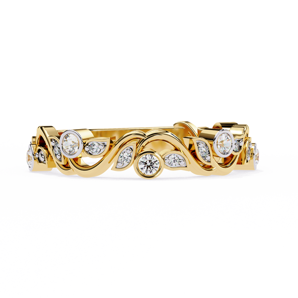 Yellow Gold Round Diamond Twisted Vine and Petal Half Eternity Ring