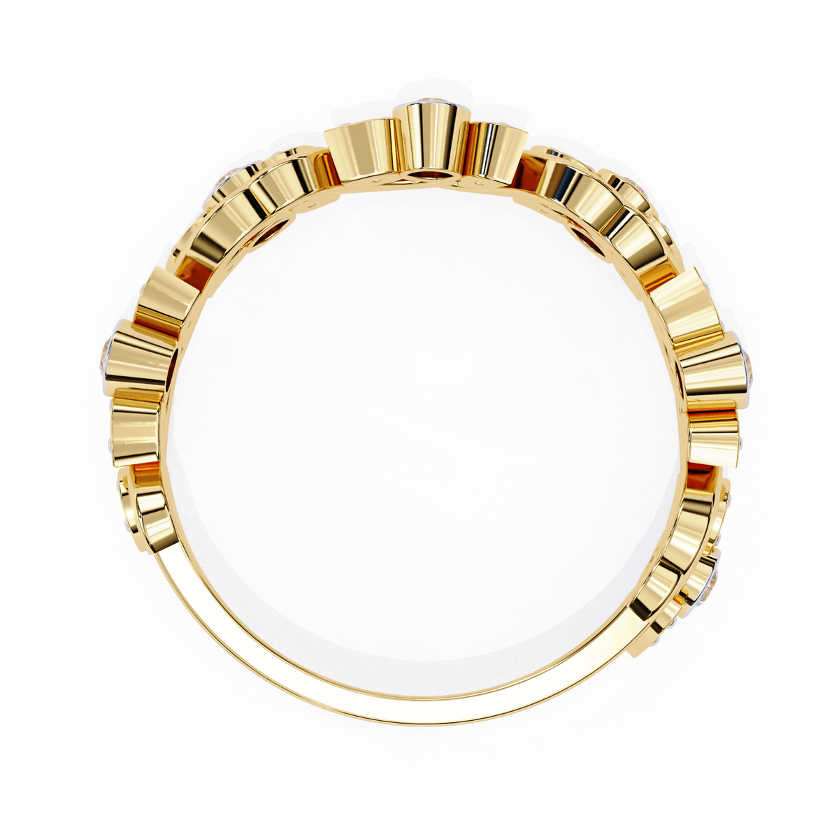 Yellow Gold Round Diamond Twisted Vine and Petal Half Eternity Ring