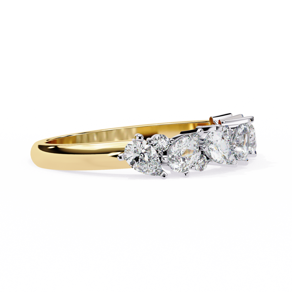 Yellow Gold Pear and Round Diamond Alternating Cluster Half Eternity Ring