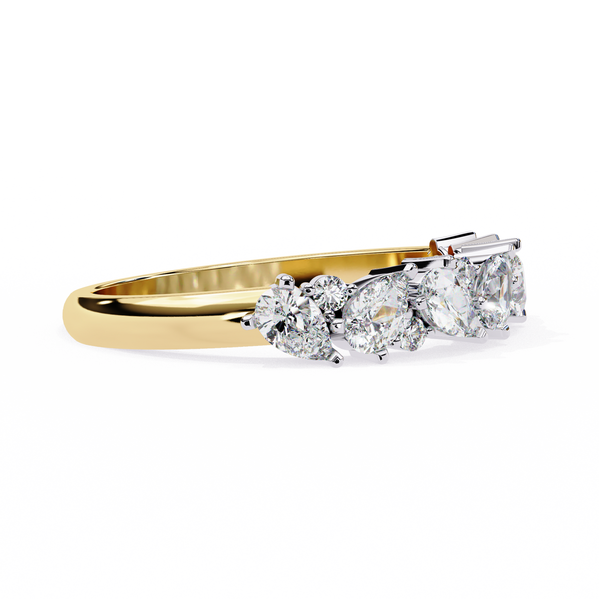 Yellow Gold Pear and Round Diamond Alternating Cluster Half Eternity Ring