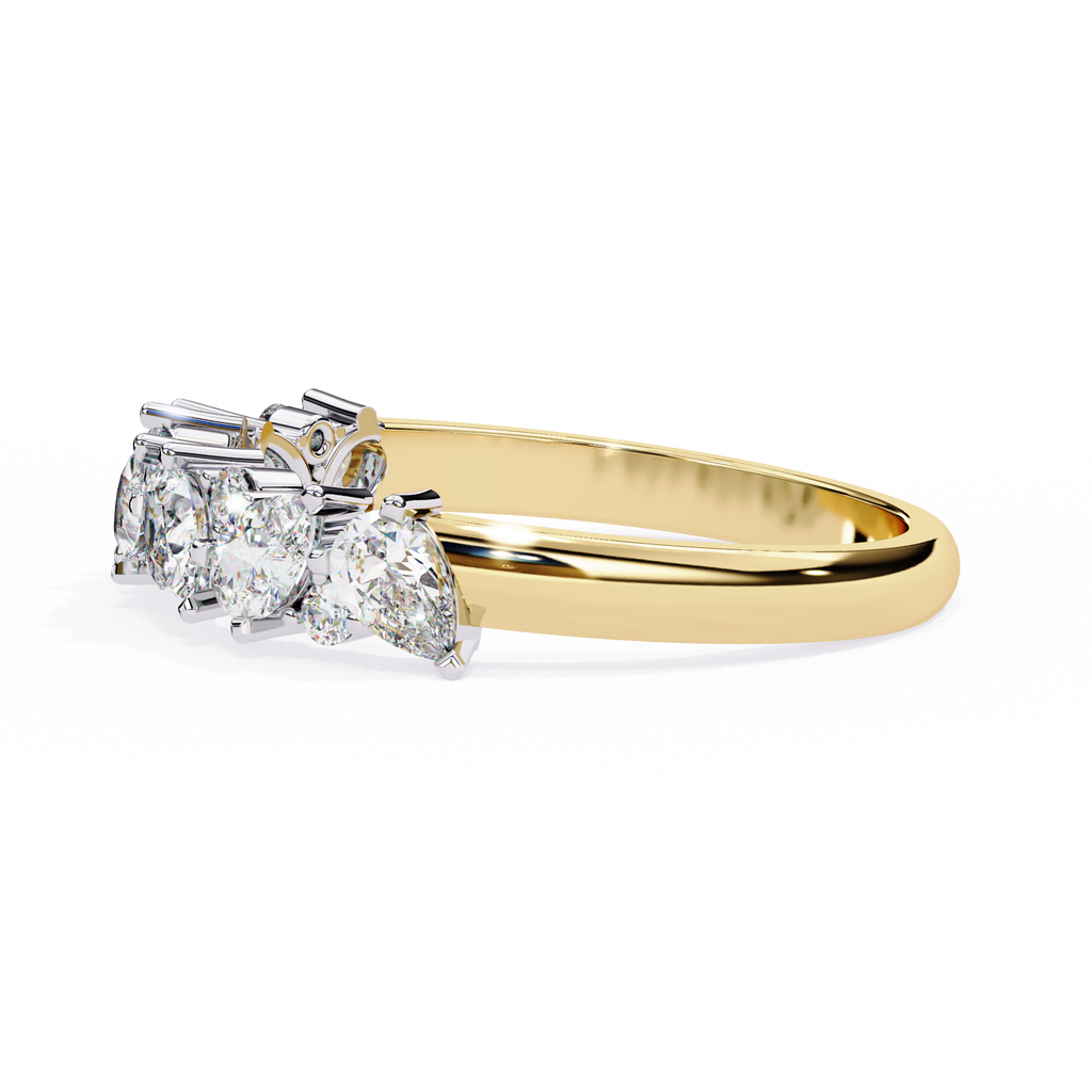 Yellow Gold Pear and Round Diamond Alternating Cluster Half Eternity Ring