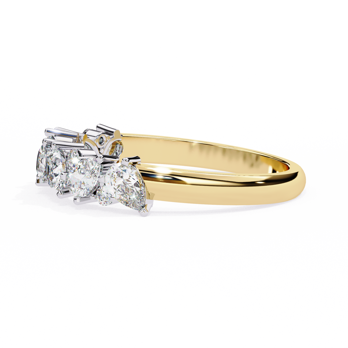 Yellow Gold Pear and Round Diamond Alternating Cluster Half Eternity Ring