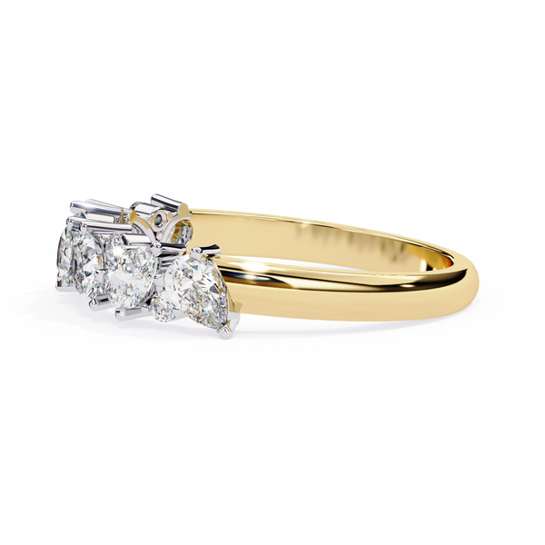 Yellow Gold Pear and Round Diamond Alternating Cluster Half Eternity Ring