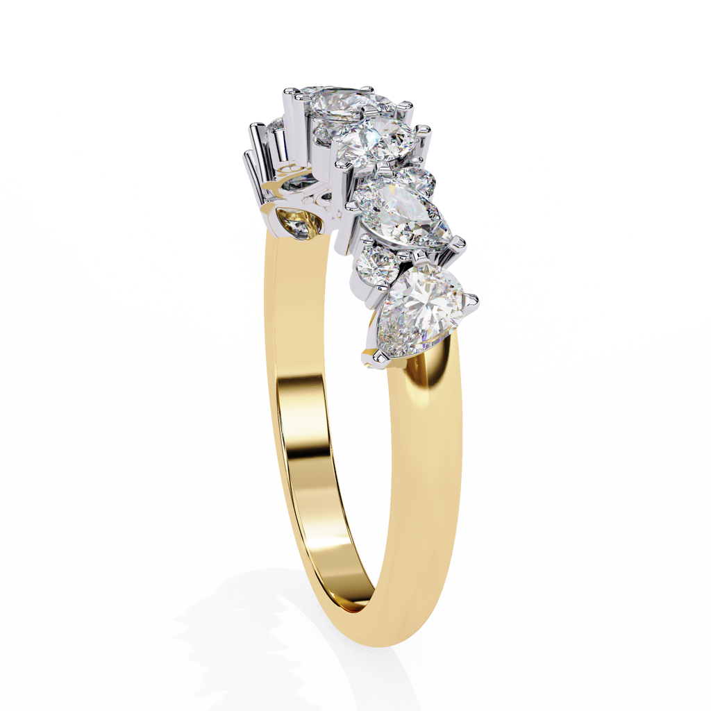 Yellow Gold Pear and Round Diamond Alternating Cluster Half Eternity Ring