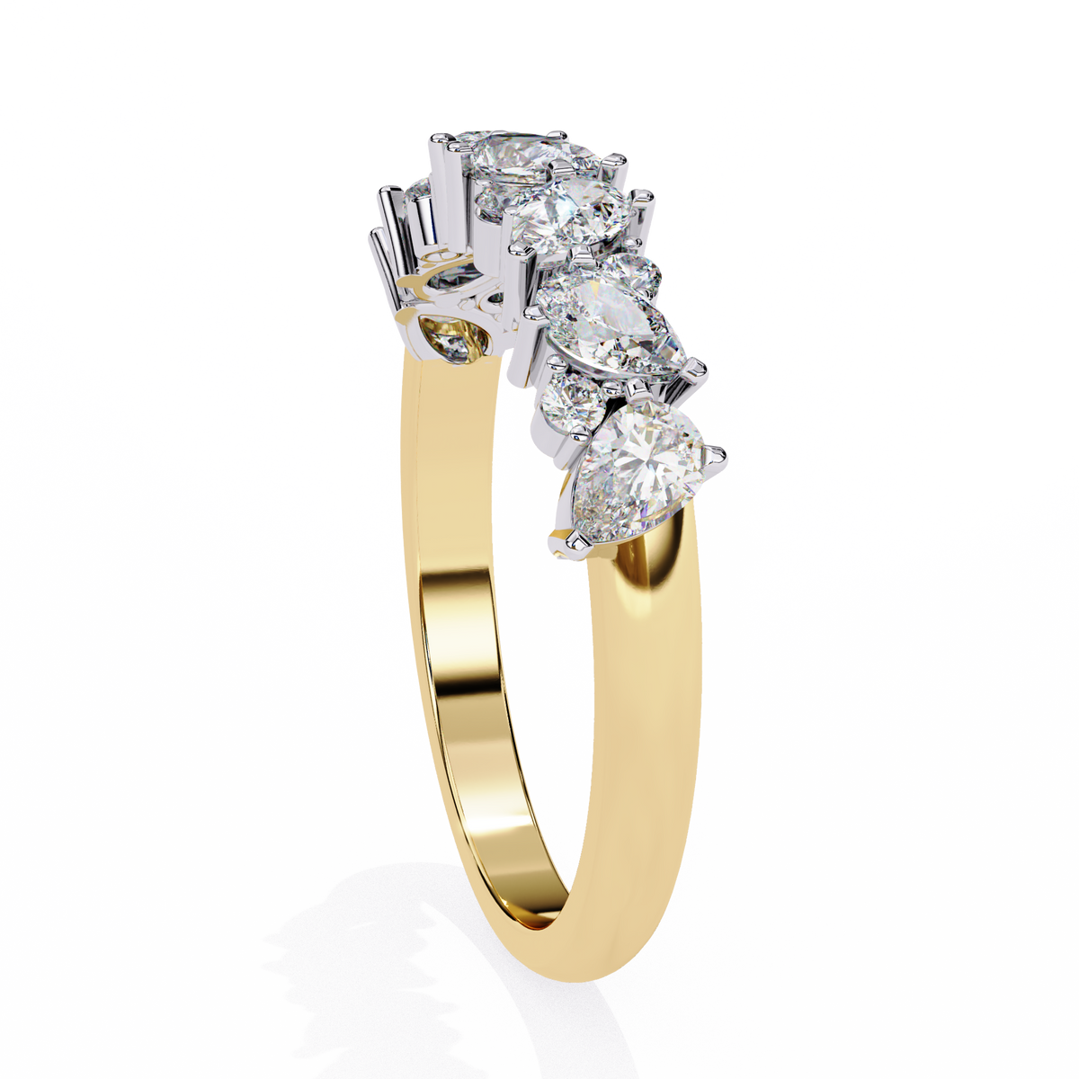 Yellow Gold Pear and Round Diamond Alternating Cluster Half Eternity Ring