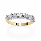 Yellow Gold Pear and Round Diamond Alternating Cluster Half Eternity Ring