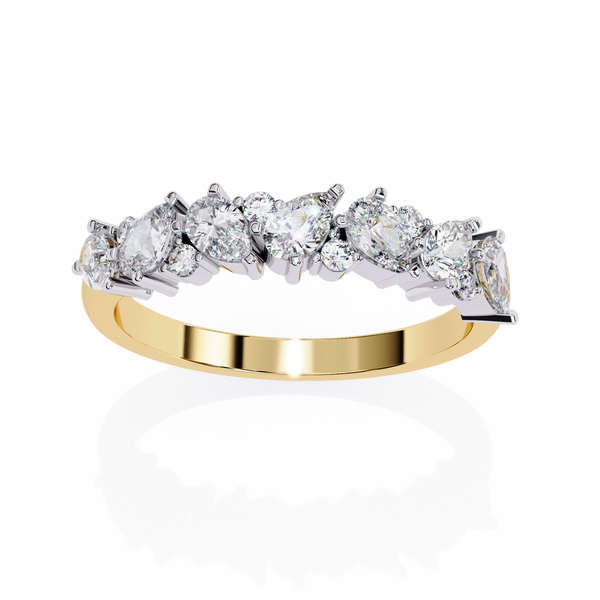 Yellow Gold Pear and Round Diamond Alternating Cluster Half Eternity Ring