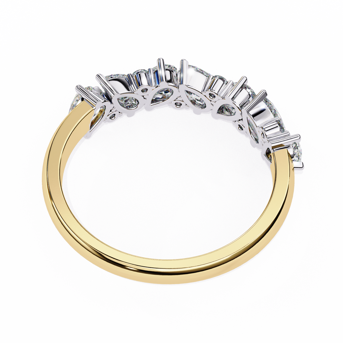 Yellow Gold Pear and Round Diamond Alternating Cluster Half Eternity Ring